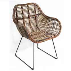 Стол Трапезен Метал/Ратан Кафяв-Chair Dining Metal Rattan Brown B66D60H88см