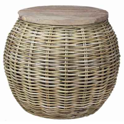 Холна маса Ратан/Дърво-Coffee Table Rattan/Wooden Top D64H55см