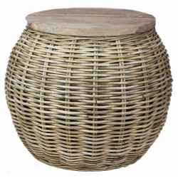 Холна маса Ратан/Дърво-Coffee Table Rattan/Wooden Top D64H55см