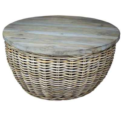 Холна маса Ратан/Дърво-Coffee Table Rattan/Wooden Top D65H32см