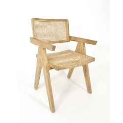 Стол Трапезен Тик/Ратан Натурал-Chair Dining Teak Rattan Webbing Natural 56X69H85см